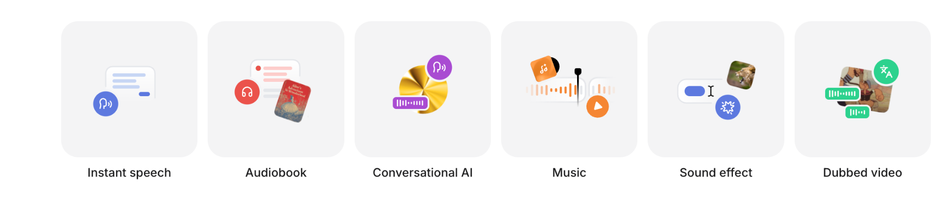 Audio generation options showing different AI audio capabilities