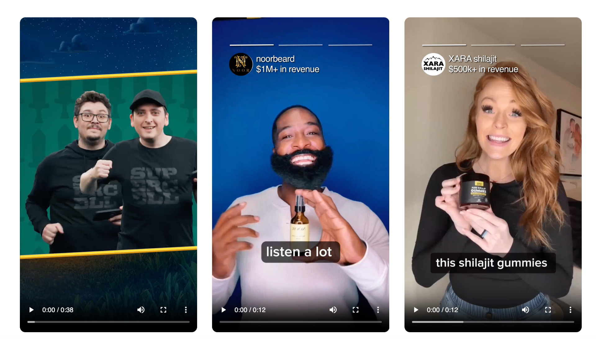Make UGC video testimonials showing three different AI-generated spokesperson videos